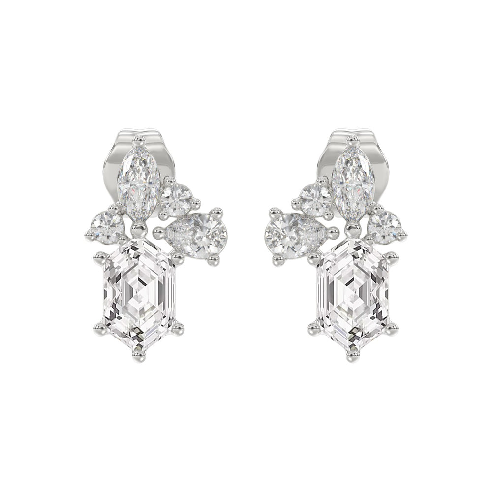 14K WHITE GOLD 1 1/2CT ROUND/MARQUISE/PEAR/HEXAGON STEP CUT LADIES EARRINGS