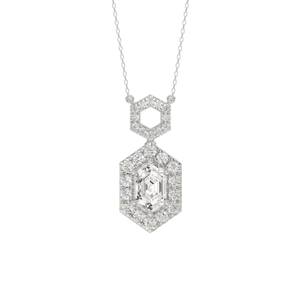 14K WHITE GOLD  1 1/2CT ROUND/HEZAGON DIAMOND STEP CUT DIAMOND LADIES PENDANT