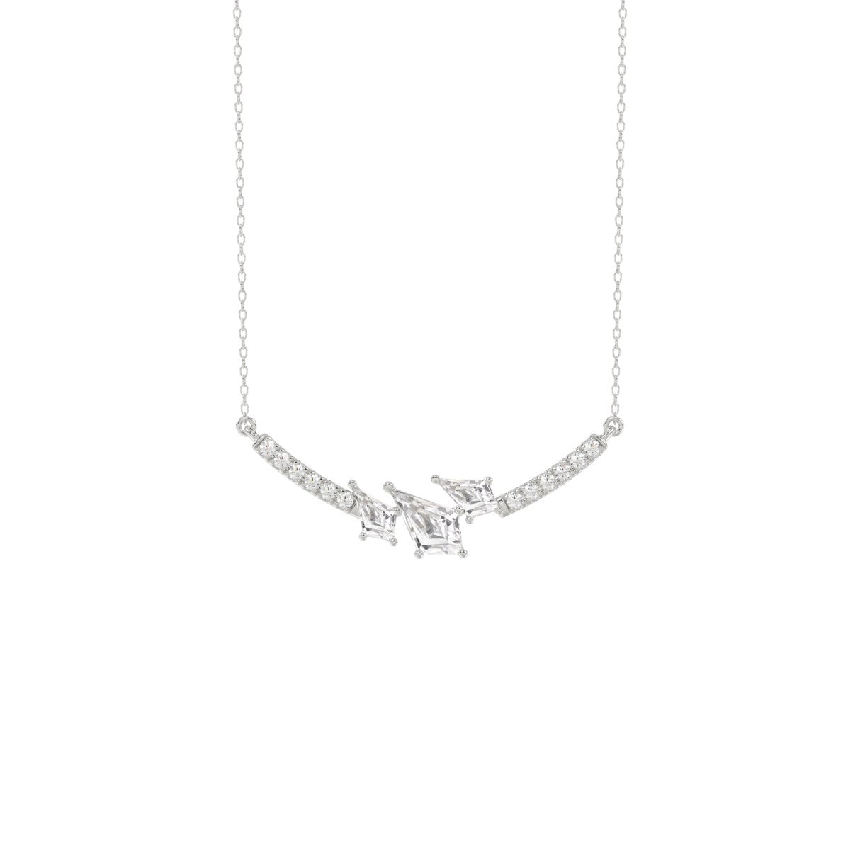 14K WHITE GOLD 3/4CT ROUND/KITE STEP CUT DIAMOND LADIES NECKLACE