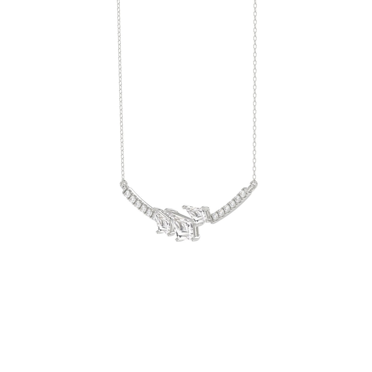14K WHITE GOLD 3/4CT ROUND/KITE STEP CUT DIAMOND LADIES NECKLACE