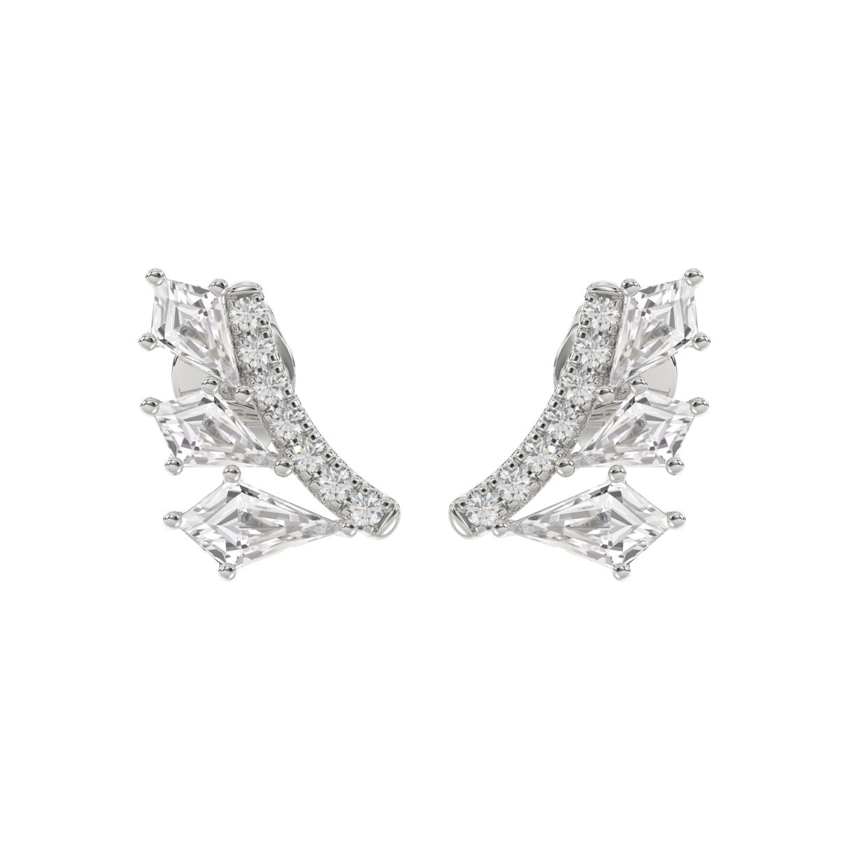 14K WHITE GOLD 1 1/2CT ROUND/KITE STEP CUT DIAMOND LADIES EARRINGS