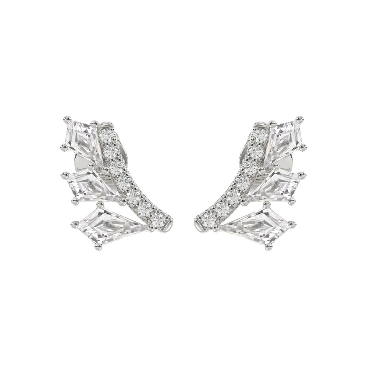 14K WHITE GOLD 1 1/2CT ROUND/KITE STEP CUT DIAMOND LADIES EARRINGS