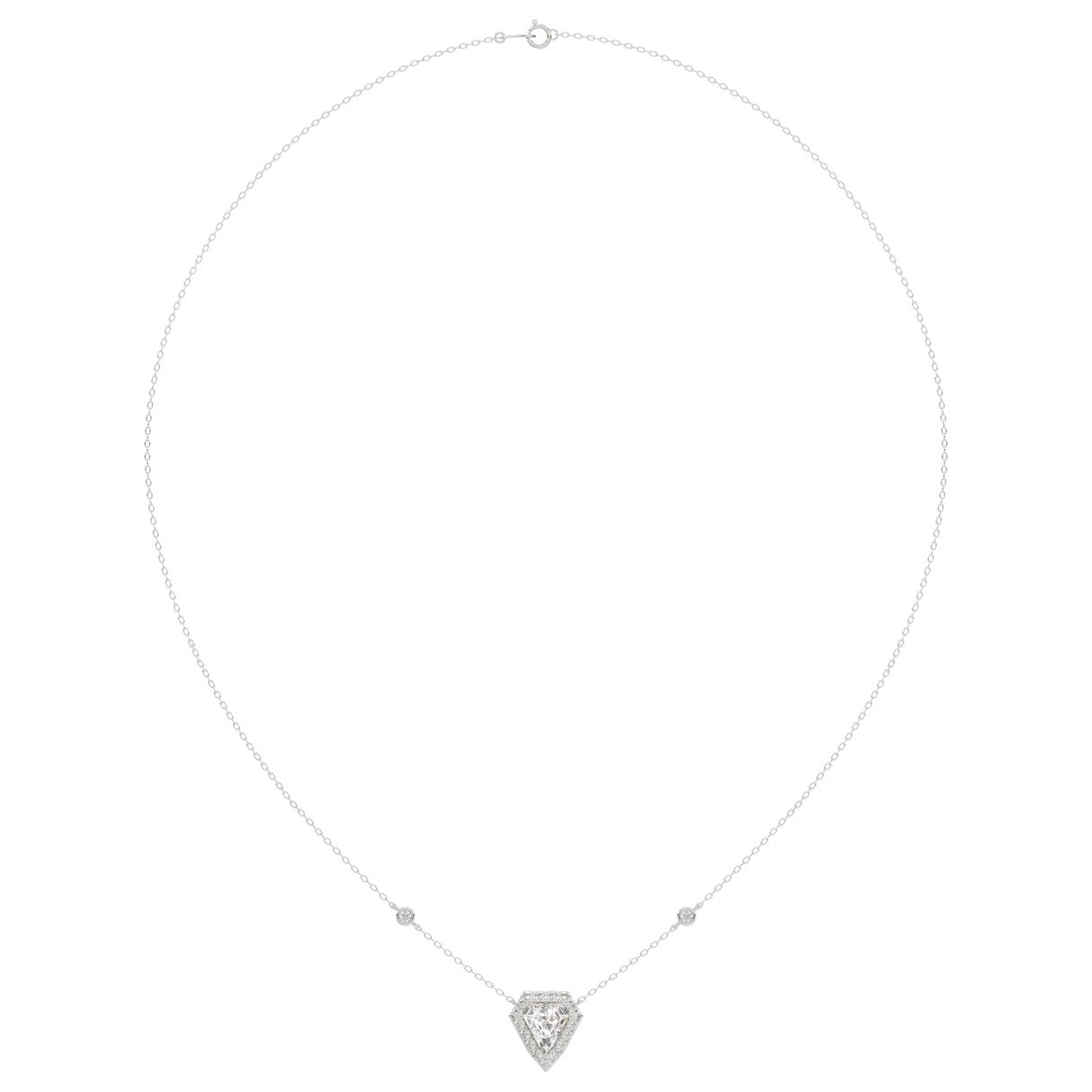 14K WHITE GOLD 1 1/2CT ROUND/SHIELD STEP CUT DIAMOND LADIES NECKLACE