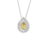 14K WHITE GOLD CRAFTED WITH 18K YELLOW GOLD BACK PLATE 2 1/2CT ROUND/PEAR DIAMOND LADIES PENDANT WITH CHAIN