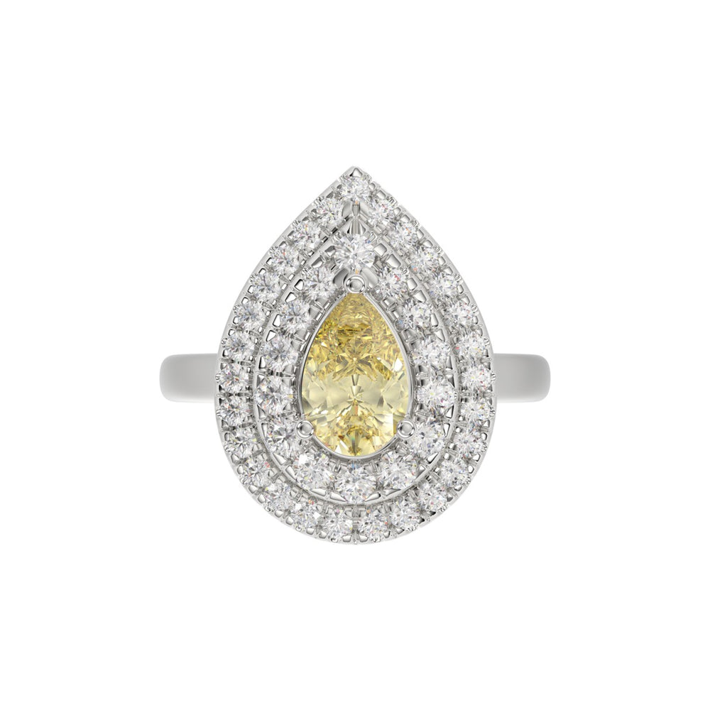 14K WHITE GOLD CRAFTED WITH 18K YELLOW GOLD SHANK  2 1/2CT ROUND/YELLOW PEAR DIAMOND LADIES RING
