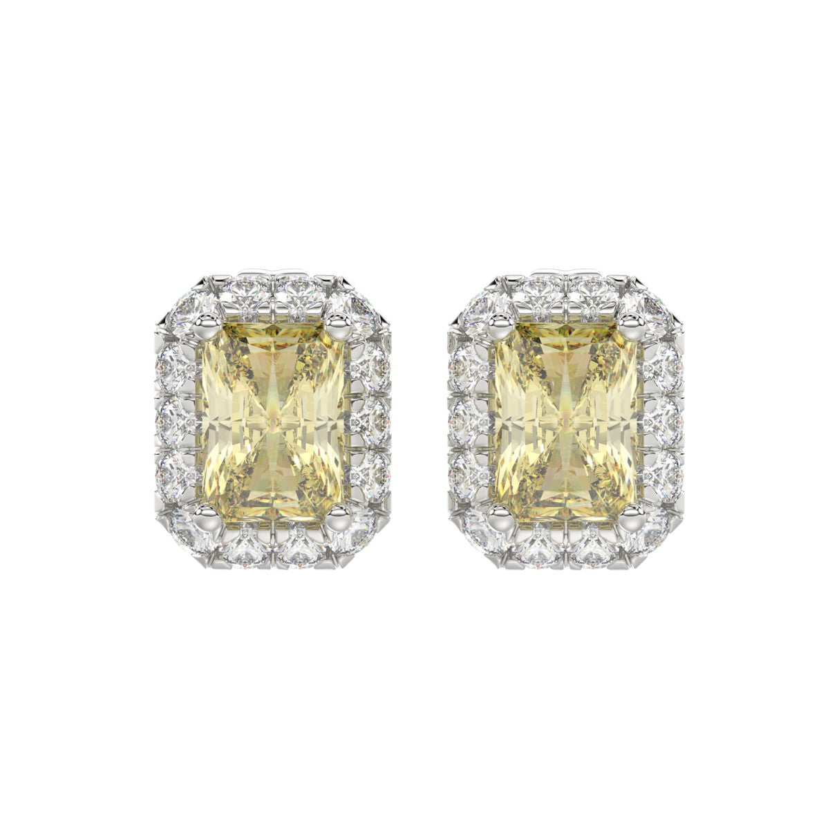 14K WHITE GOLD CRAFTED WITH 18K YELLOW GOLD BACK PLATE 1 1/4CT ROUND/YELLOW EMERALD DIAMOND LADIES EARRINGS