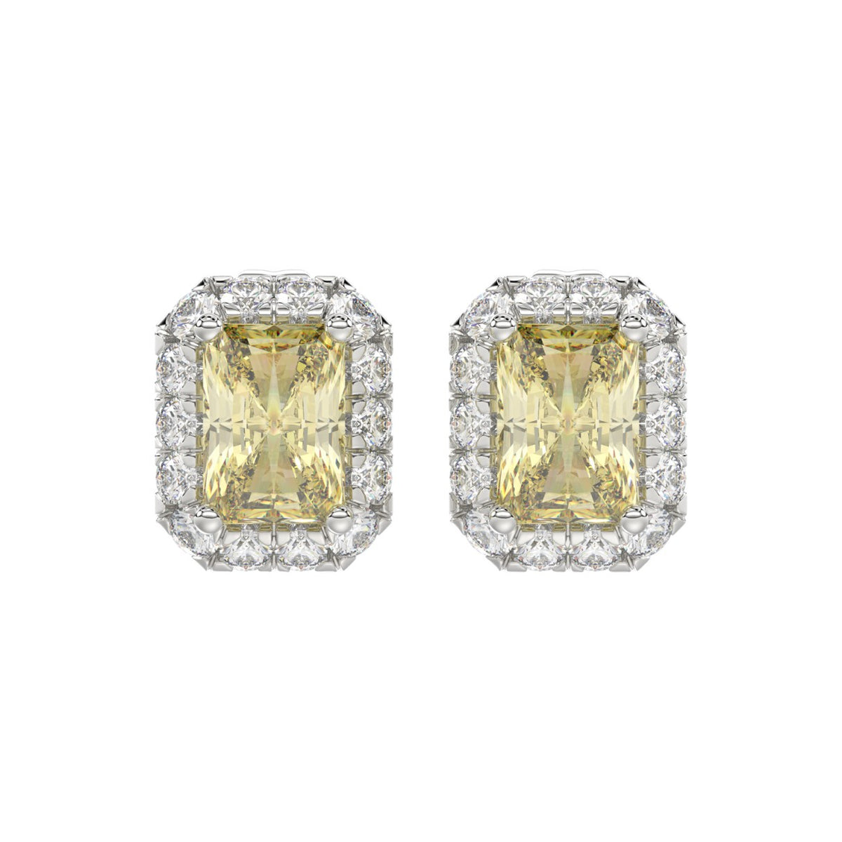 14K WHITE GOLD CRAFTED WITH 18K YELLOW GOLD BACK PLATE 1 1/4CT ROUND/YELLOW EMERALD DIAMOND LADIES EARRINGS