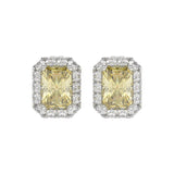 14K WHITE GOLD CRAFTED WITH 18K YELLOW GOLD BACK PLATE 1 1/4CT ROUND/YELLOW EMERALD DIAMOND LADIES EARRINGS