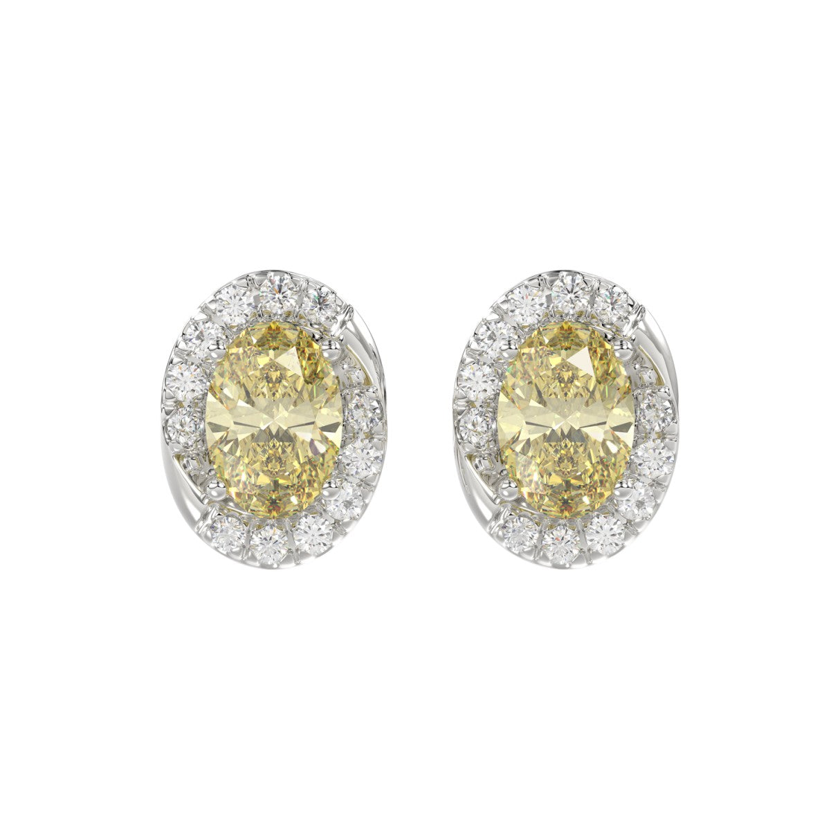 14K WHITE GOLD CRAFTED WITH 18K YELLOW GOLD BACK PLATE 1 1/4CT ROUND/YELLOW OVAL DIAMOND LADIES EARRINGS
