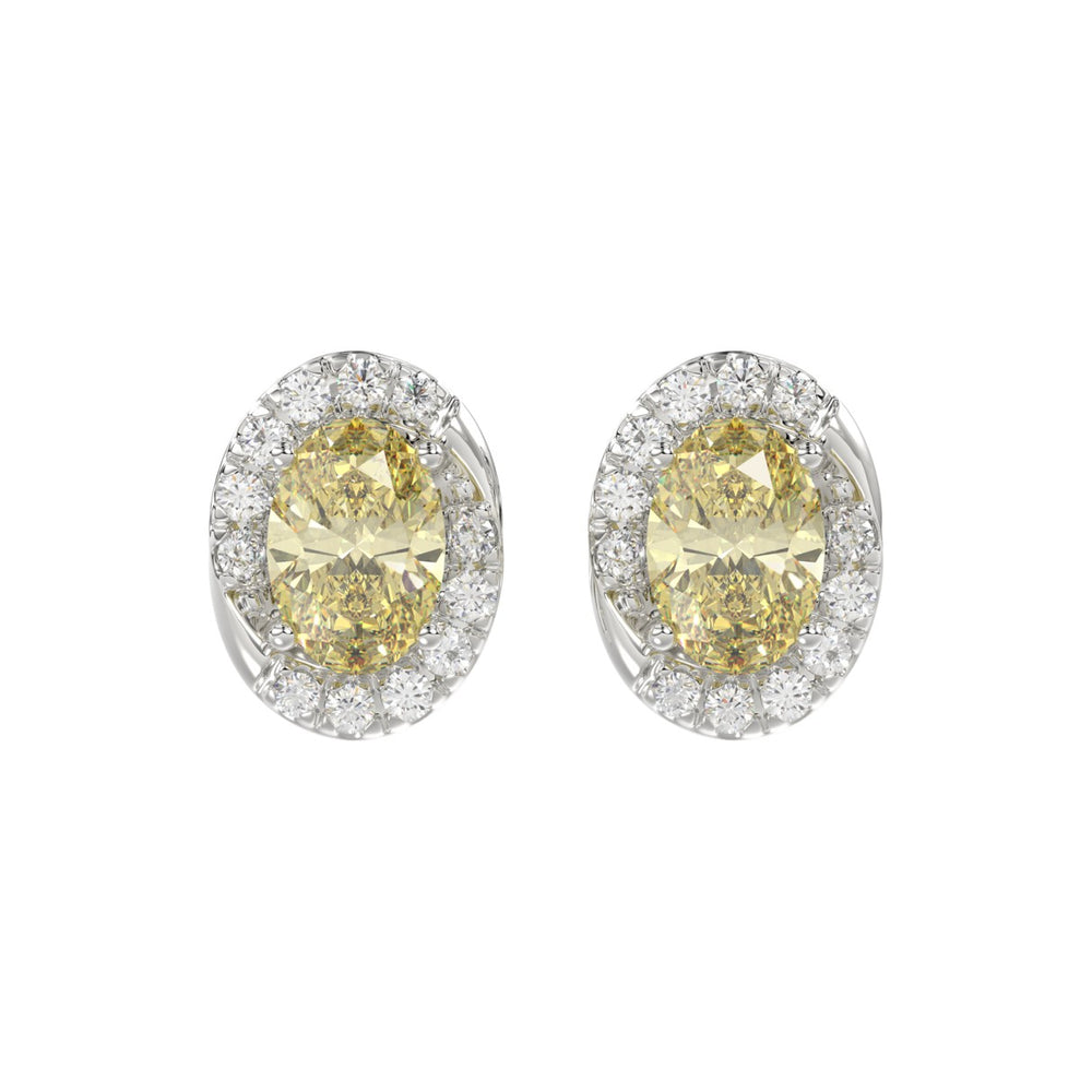 14K WHITE GOLD CRAFTED WITH 18K YELLOW GOLD BACK PLATE 1 1/4CT ROUND/YELLOW OVAL DIAMOND LADIES EARRINGS