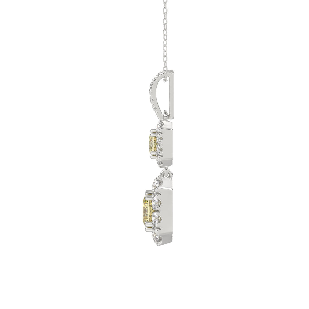 14K WHITE GOLD CRAFTED WITH 18K YELLOW GOLD BLACK PLATE 2 3/4CT ROUND/YELLOW CUSHION DIAMOND LADIES PENDANT WITH CHAIN