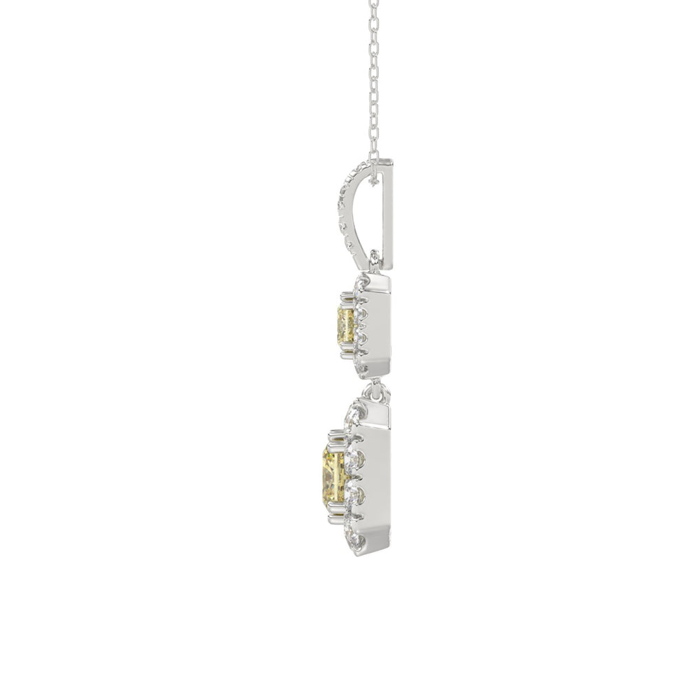 14K WHITE GOLD CRAFTED WITH 18K YELLOW GOLD BLACK PLATE 2 3/4CT ROUND/YELLOW CUSHION DIAMOND LADIES PENDANT WITH CHAIN