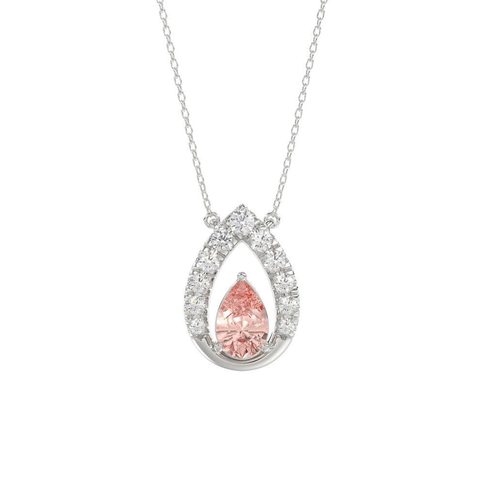 14K WHITE GOLD 1 5/8CT ROUND/PINK PEAR DIAMOND LADIES PENDANT WITH CHAIN 