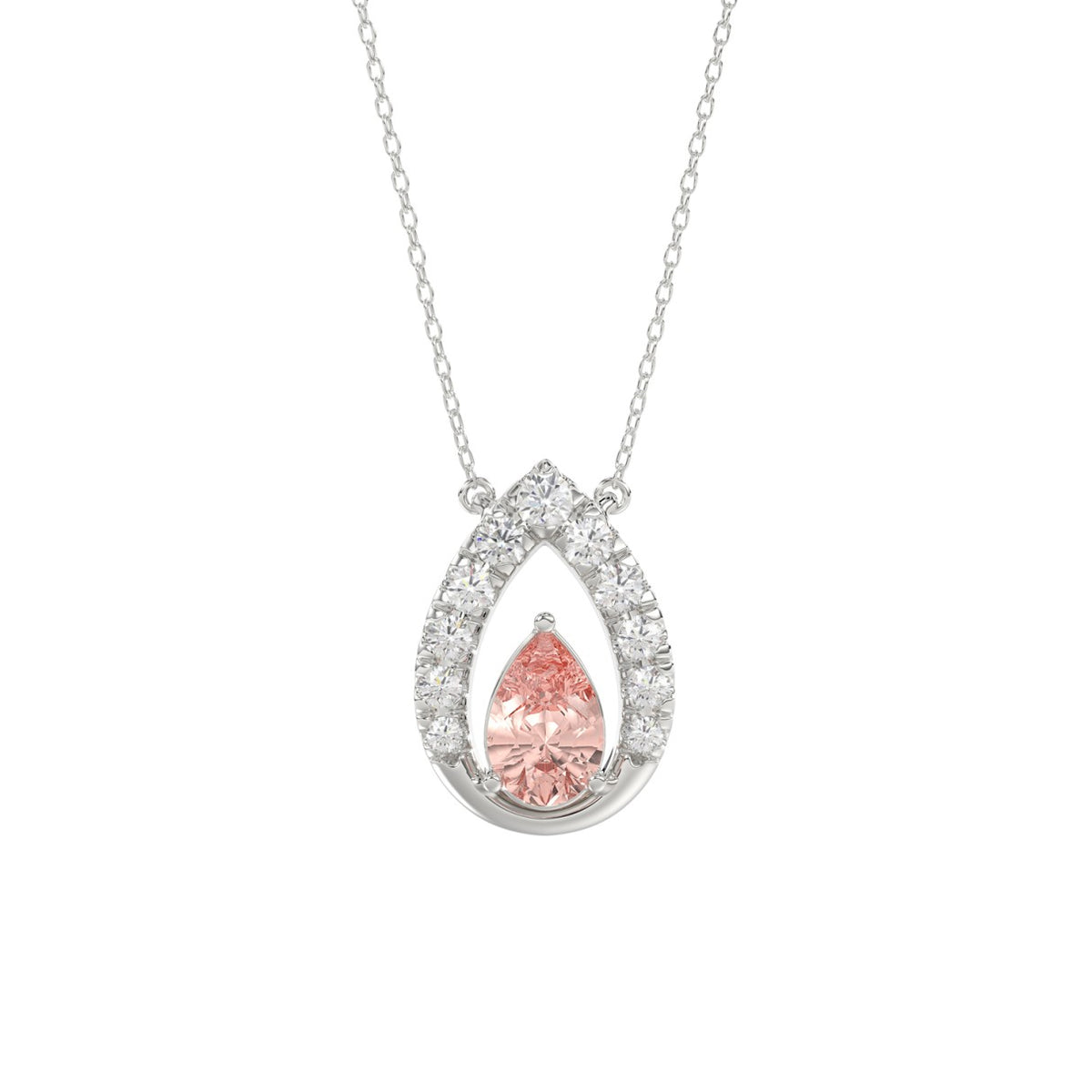 14K WHITE GOLD 1 5/8CT ROUND/PINK PEAR DIAMOND LADIES PENDANT WITH CHAIN 