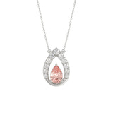 14K WHITE GOLD CRAFTED WITH 18K YELLOW GOLD BACK PLATE 1 1/2CT ROUND/PINK PEAR DIAMOND LADIES NECKLACE
