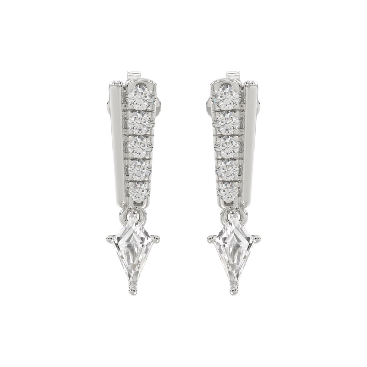 14K WHITE GOLD 3/4CT ROUND/KITE STEP CUT DIAMOND LADIES EARRINGS