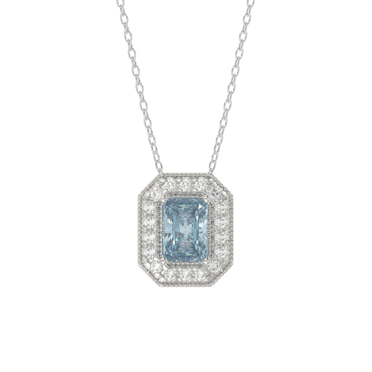 14K WHITE GOLD 1 1/4CT ROUND/BLUE RADIANT DIAMOND LADIES PENDANT WITH CHAIN (BLUE RADIANT DIAMOND 1.00CT)