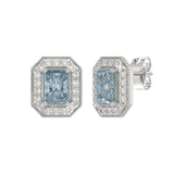 14K WHITE GOLD CRAFTED WITH 18K YELLOW GOLD BACK PLATE 1 1/4CT ROUND/BLUE EMERALD DIAMOND LADIES EARRINGS