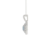 14K WHITE GOLD CRAFTED WITH 18K YELLOW GOLD BACK PLATE 1 1/2CT ROUND/BLUE CUSHION DIAMOND LADIES PENDANT WITH CHAIN 