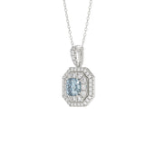 14K WHITE GOLD CRAFTED WITH 18K YELLOW GOLD BACK PLATE 1 1/2CT ROUND/BLUE CUSHION DIAMOND LADIES PENDANT WITH CHAIN 