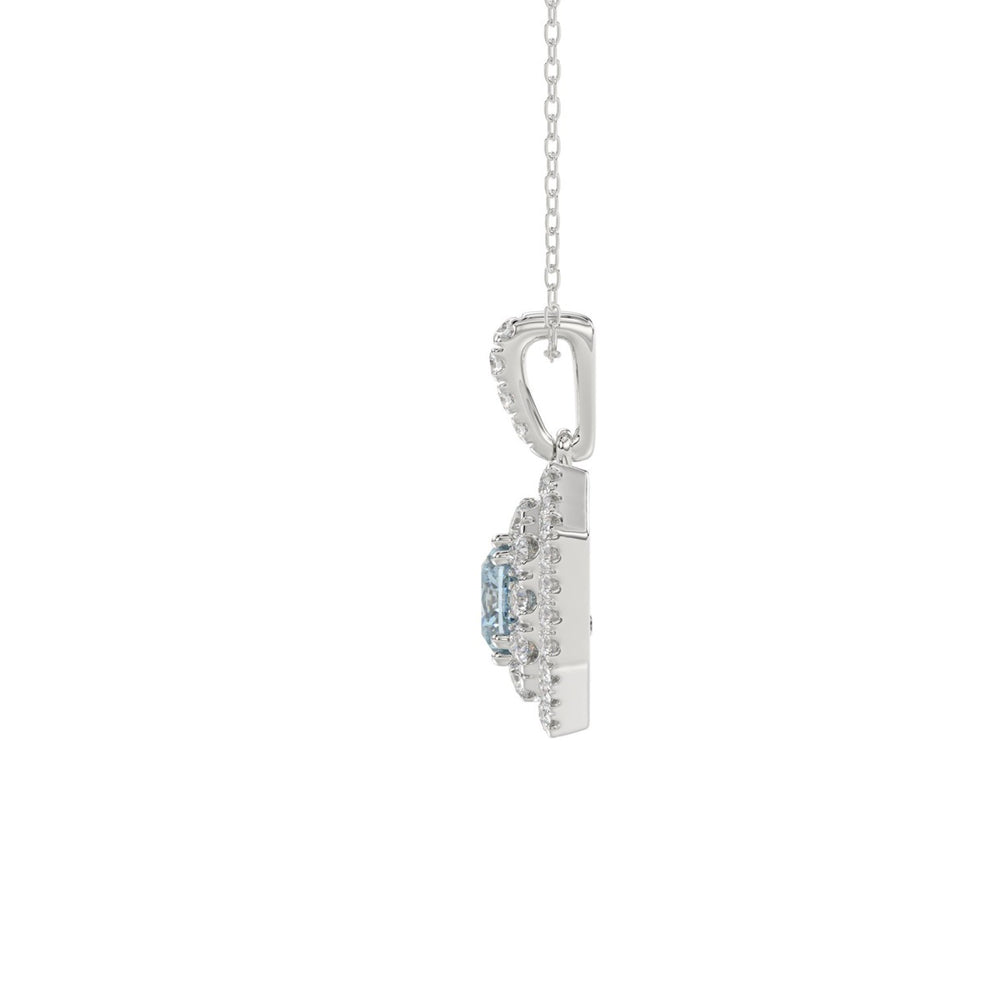 14K WHITE GOLD 1 1/2CT ROUND/BLUE CUSHION DIAMOND LADIES PENDANT WITH CHAIN