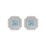 14K WHITE GOLD 1 1/2CT ROUND/BLUE CUSHION DIAMOND LADIES EARRING 