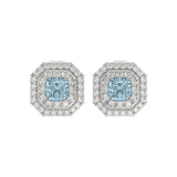 14K WHITE GOLD CRAFTED WITH 18K YELLOW GOLD BACK PLATE 1 1/2CT ROUND/BLUE CUSHION DIAMOND LADIES EARRINGS