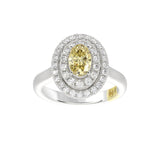 14K WHITE GOLD CRAFTED WITH 18K YELLOW GOLD SHANK  1 1/2CT ROUND/YELLOW OVAL DIAMOND LADIES RING