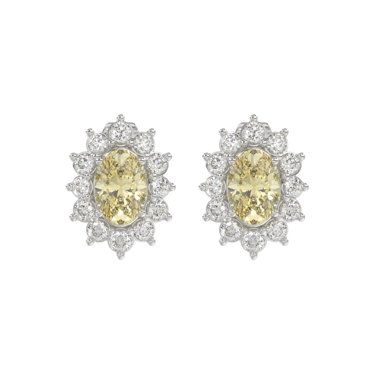14K WHITE GOLD 1 1/2CT ROUND/YELLOW OVAL DIAMOND LADIES EARRING 