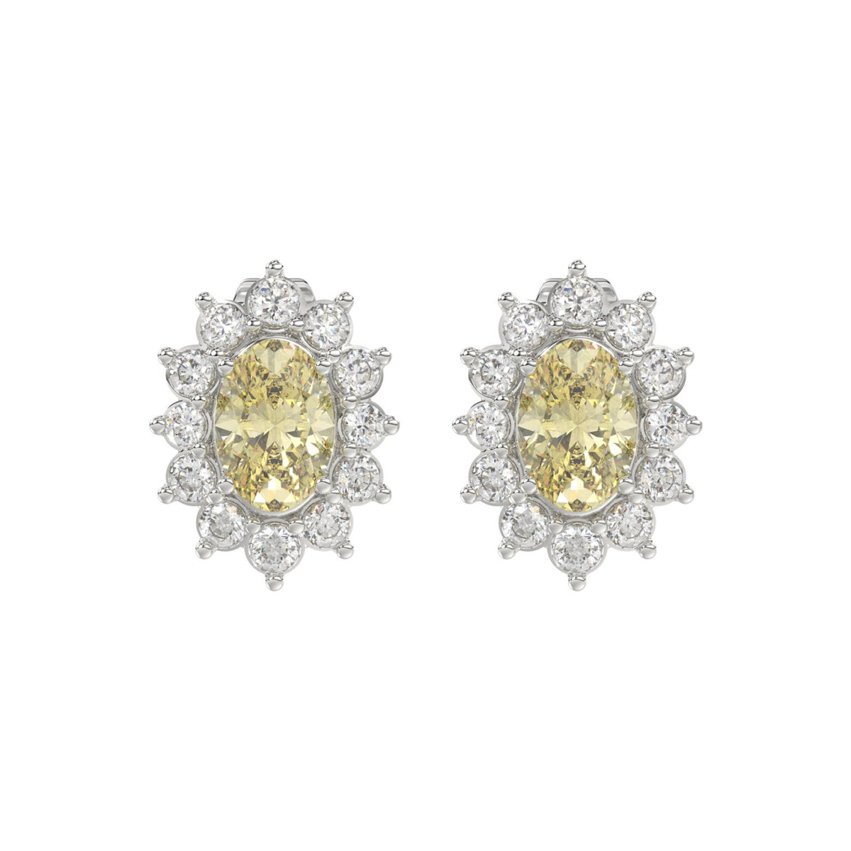 14K WHITE GOLD 1 1/2CT ROUND/YELLOW OVAL DIAMOND LADIES EARRING 