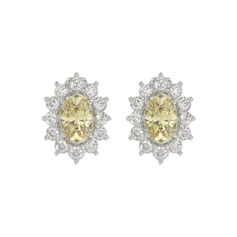 14K WHITE GOLD CRAFTED WITH 18K YELLOW GOLD BACK PLATE 1 1/2CT ROUND/YELLOW OVAL DIAMOND LADIES EARRINGS