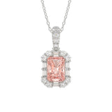 14K WHITE GOLD 1 1/4CT ROUND/PINK RADIANT/BAGUETTE DIAMOND LADIES PENDANT WITH CHAIN