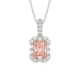 14K WHITE GOLD CRAFTED WITH 18K YELLOW GOLD BACK PLATE 1 1/4CT ROUND/BAGUETTE/PINK RADIANT DIAMOND LADIES PENDANT WITH CHAIN