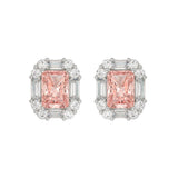 14K WHITE GOLD CRAFTED WITH 18K YELLOW GOLD BACK PLATE 1 1/3CT ROUND/PINK RADIANT/BAGUETTE DIAMOND LADIES EARRINGS