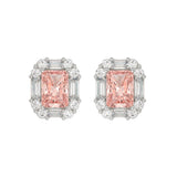 14K WHITE GOLD CRAFTED WITH 18K YELLOW GOLD BACK PLATE 1 1/3CT ROUND/PINK RADIANT/BAGUETTE DIAMOND LADIES EARRINGS