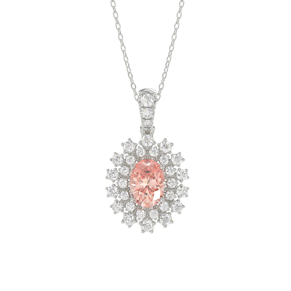 14K WHITE GOLD CRAFTED WITH 18K YELLOW GOLD BACK PLATE 1 1/2CT ROUND/PINK OVAL DIAMOND LADIES PENDANT WITH CHAIN