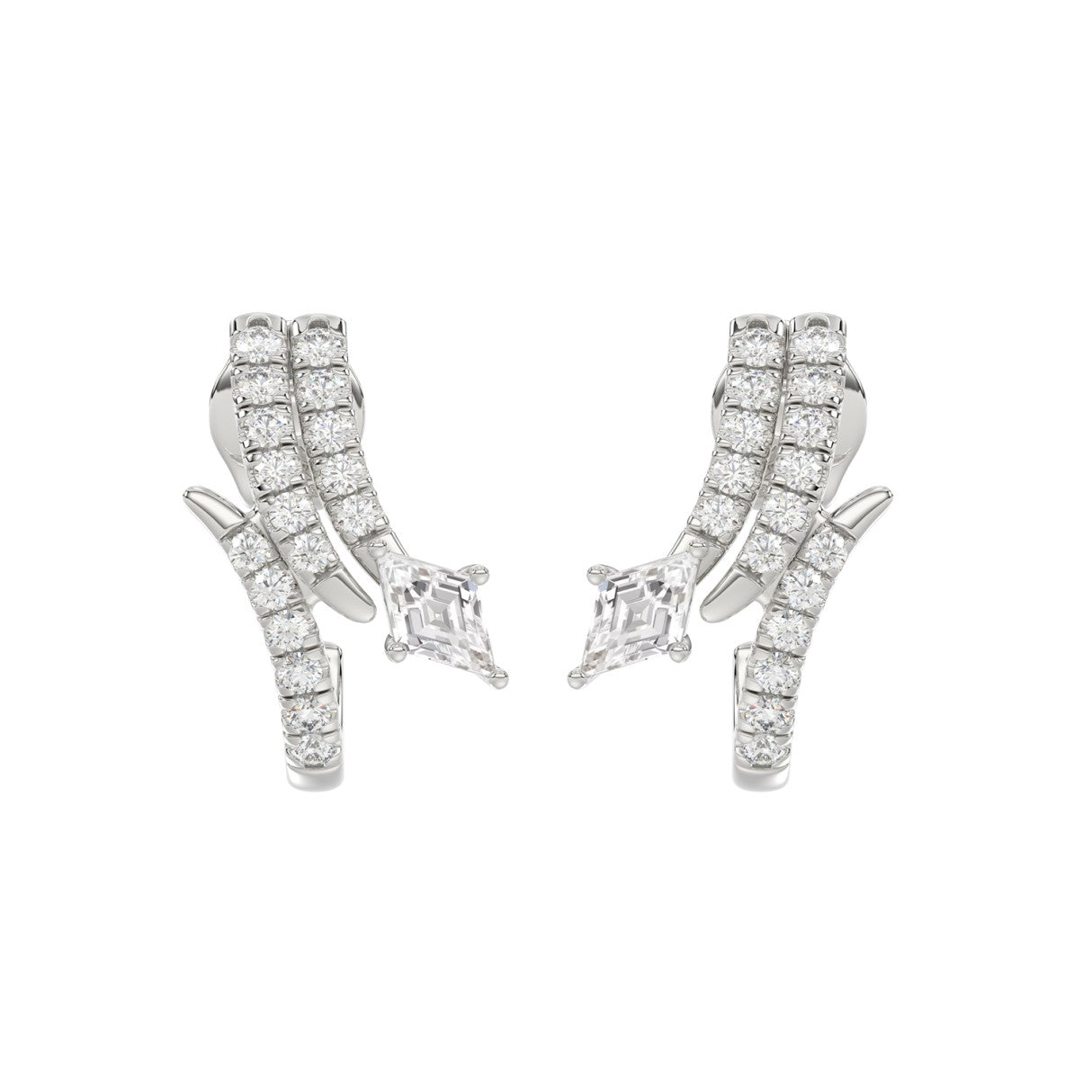 14K WHITE GOLD 3/4CT ROUND/LOZENGE DIAMOND LADIES EARRINGS