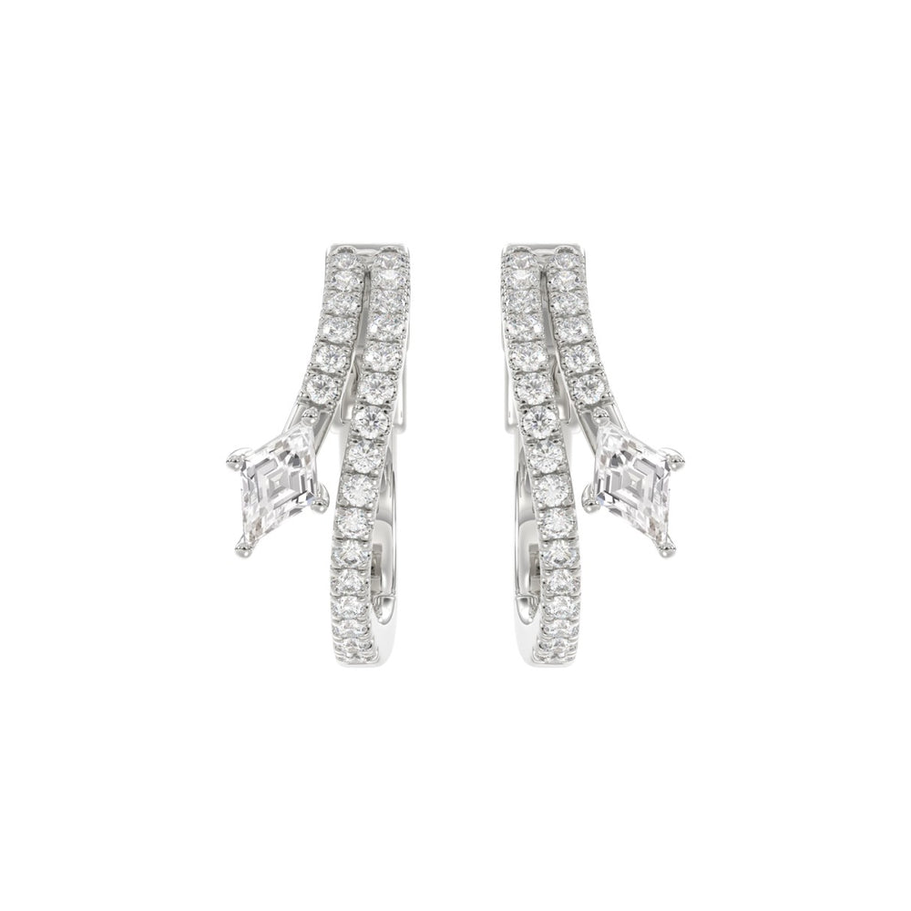 14K WHITE GOLD 3/4CT ROUND/LOZENGE DIAMOND LADIES HOOP EARRINGS