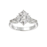 14K WHITE GOLD 3.00CT ROUND/BAGUETTE/HEXAGON DIAMOND LADIES RING