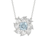 14K WHITE GOLD CRAFTED WITH 18K YELLOW GOLD BACK PLATE 2CT PEAR/BLUE CUSHION DIAMOND LADIES NECKLACE WITH CHAIN