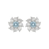 14K WHITE GOLD CRAFTED WITH 18K YELLOW GOLD BACK PLATE 2 5/8CT PEAR/BLUE CUSHION DIAMOND LADIES EARRINGS