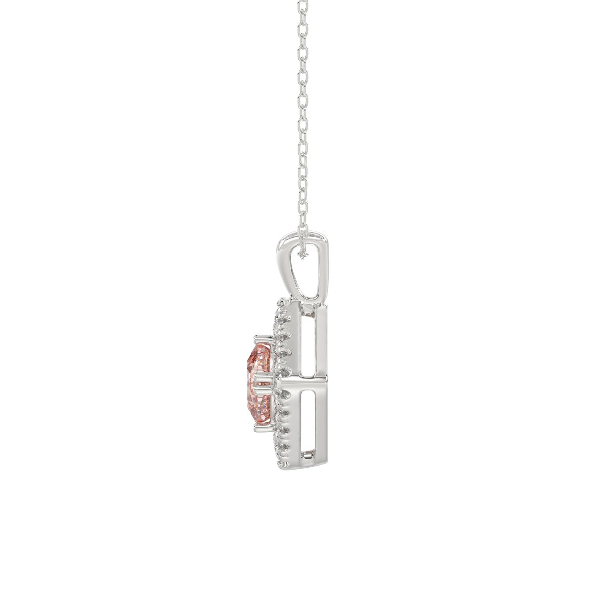14K WHITE GOLD 1 1/4CT ROUND/PINK CUSHION DIAMOND LADIES PENDANT WITH CHAIN 