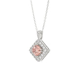 14K WHITE GOLD 1 1/4CT ROUND/PINK CUSHION DIAMOND LADIES PENDANT WITH CHAIN 