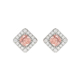 14K WHITE GOLD 1 1/4CT ROUND/CUSHION DIAMOND LADIES EARRING (CENTER STONE PINK CUSHION DIAMOND 1.00CT)