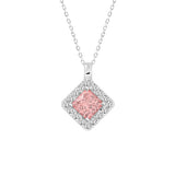 14K WHITE GOLD 1 1/4CT ROUND/PRINCESS DIAMOND LADIES PENDANT WITH CHAIN (CENTER STONE PINK PRINCESS DIAMOND 1CT)