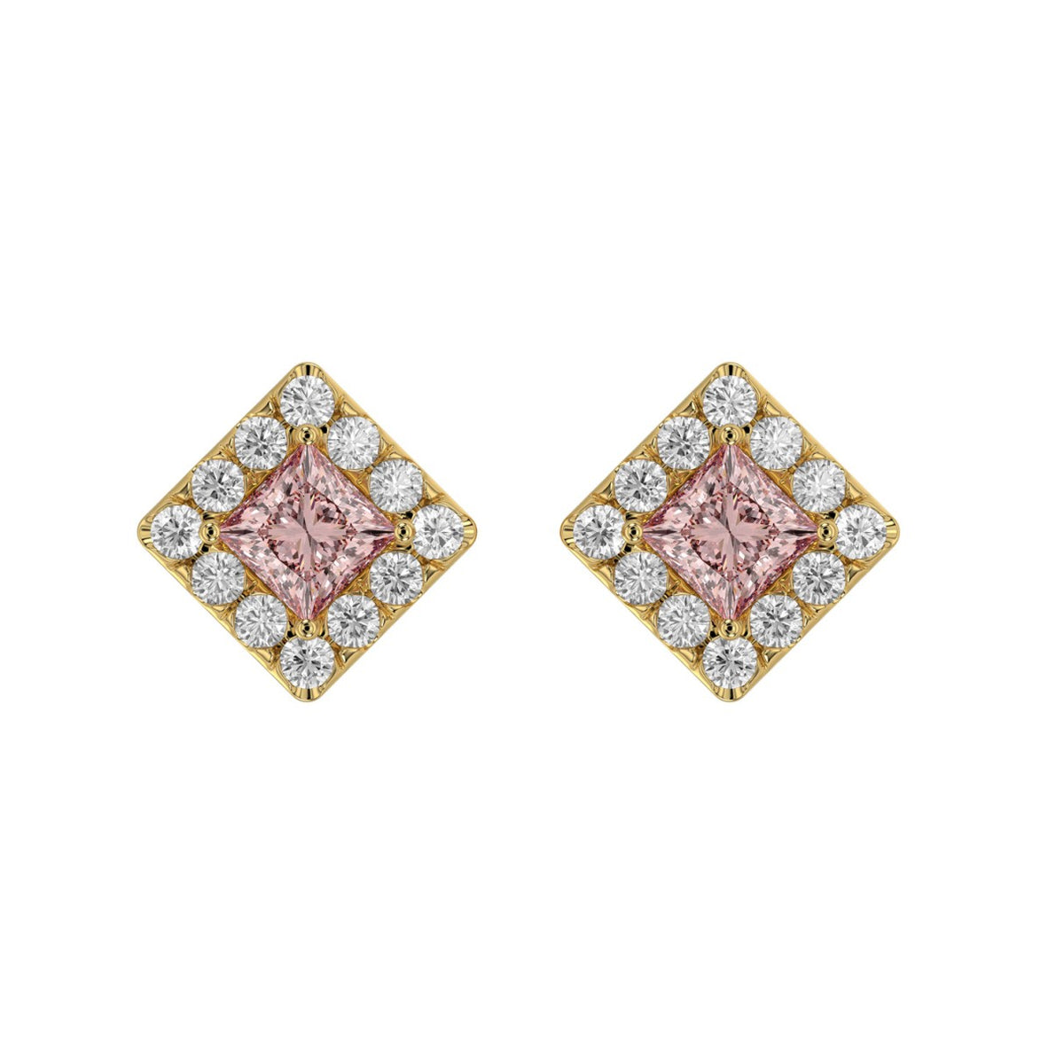 14K YELLOW GOLD 1.00CT ROUND/PRINCESS DIAMOND LADIES EARRINGS