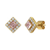 14K YELLOW GOLD 1.00CT ROUND/PRINCESS DIAMOND LADIES EARRINGS