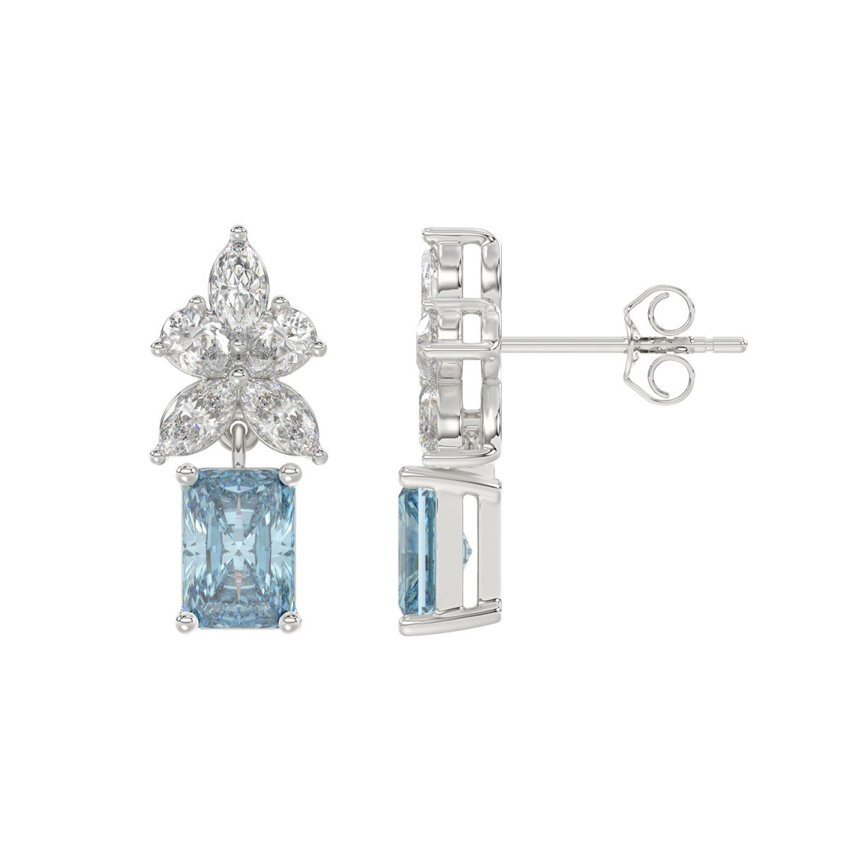 14K WHITE GOLD 3.00CT PEAR/MARQUISE/BLUE RADIANT DIAMOND LADIES EARRINGS