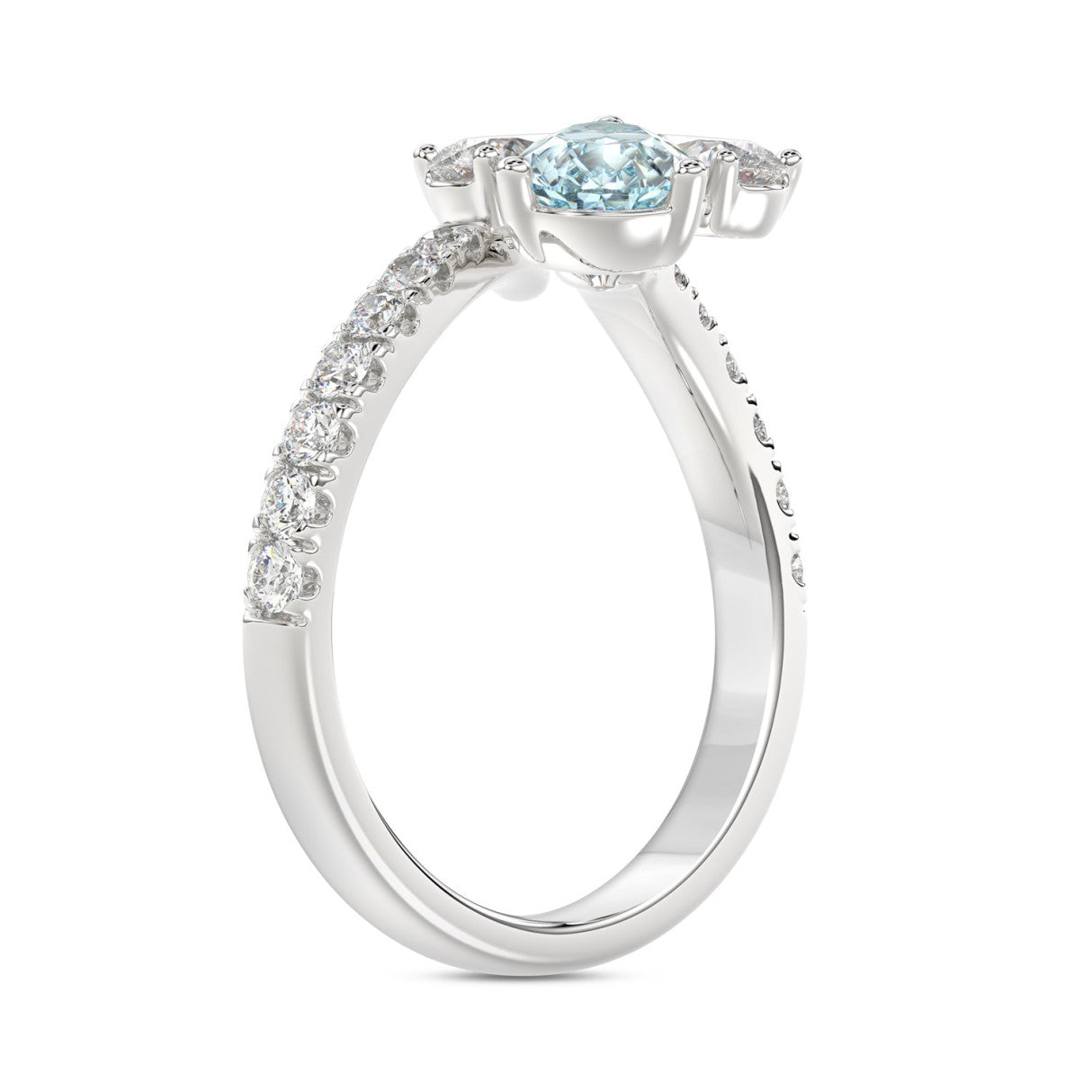 14K WHITE GOLD 1 3/4CT ROUND/PEAR/BLUE PEAR DIAMOND LADIES RING (CENTER STONE PEAR DIAMOND 1CT)
