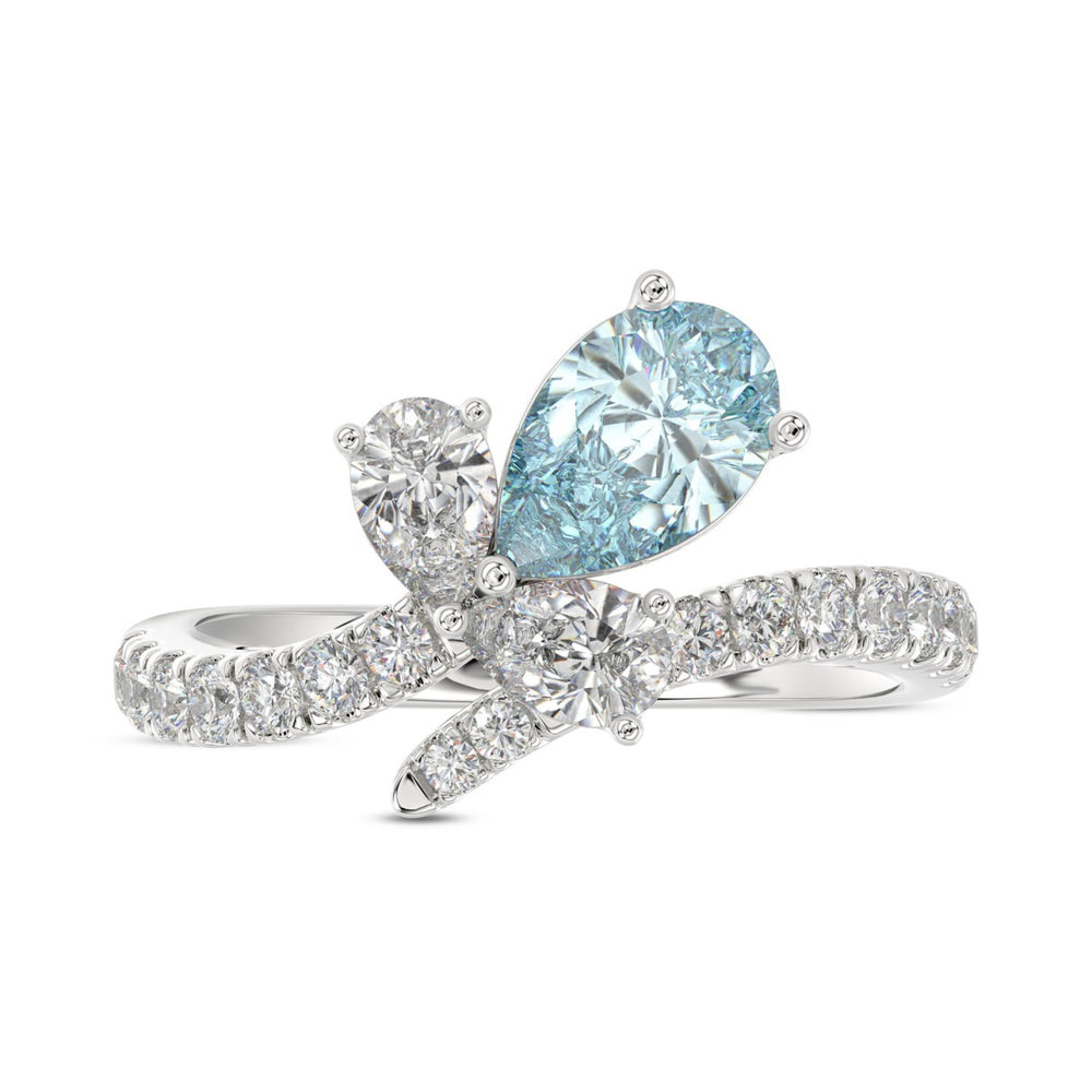 14K WHITE GOLD 1 3/4CT ROUND/PEAR/BLUE PEAR DIAMOND LADIES RING (CENTER STONE PEAR DIAMOND 1CT)
